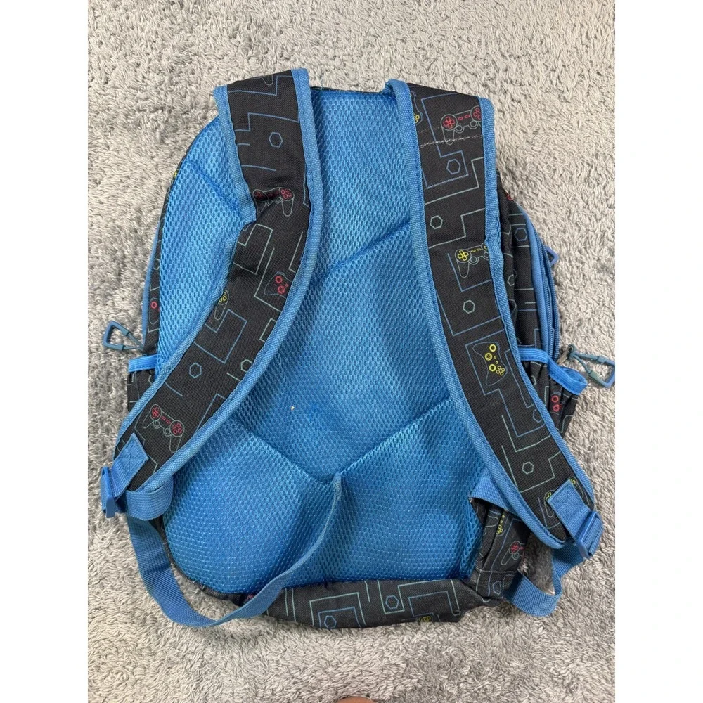 Unbranded Boys Gamer Pattern Backpack Medium Black Blue Video Game Controller